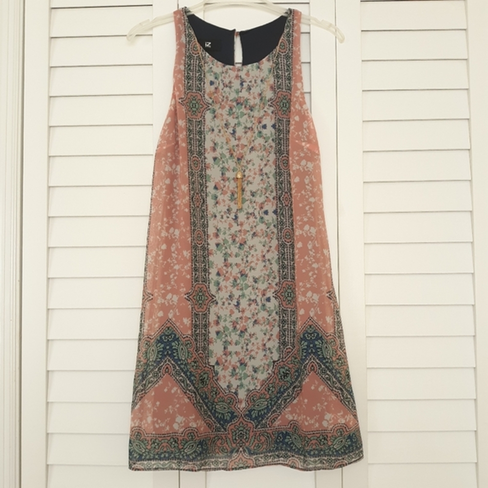 Iz Byer dress with floral and geometric designs